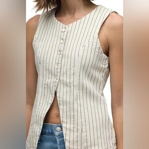 Hudson Jeans Sleeveless Pinstripe Blouse - Ivory and Navy Tuxedo vest